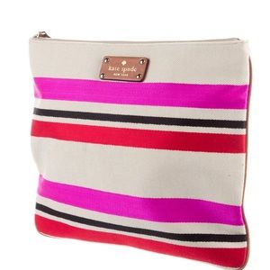 KATE SPADE NEW YORK Striped Vintage Clutch, Neon pink/red/black/beige